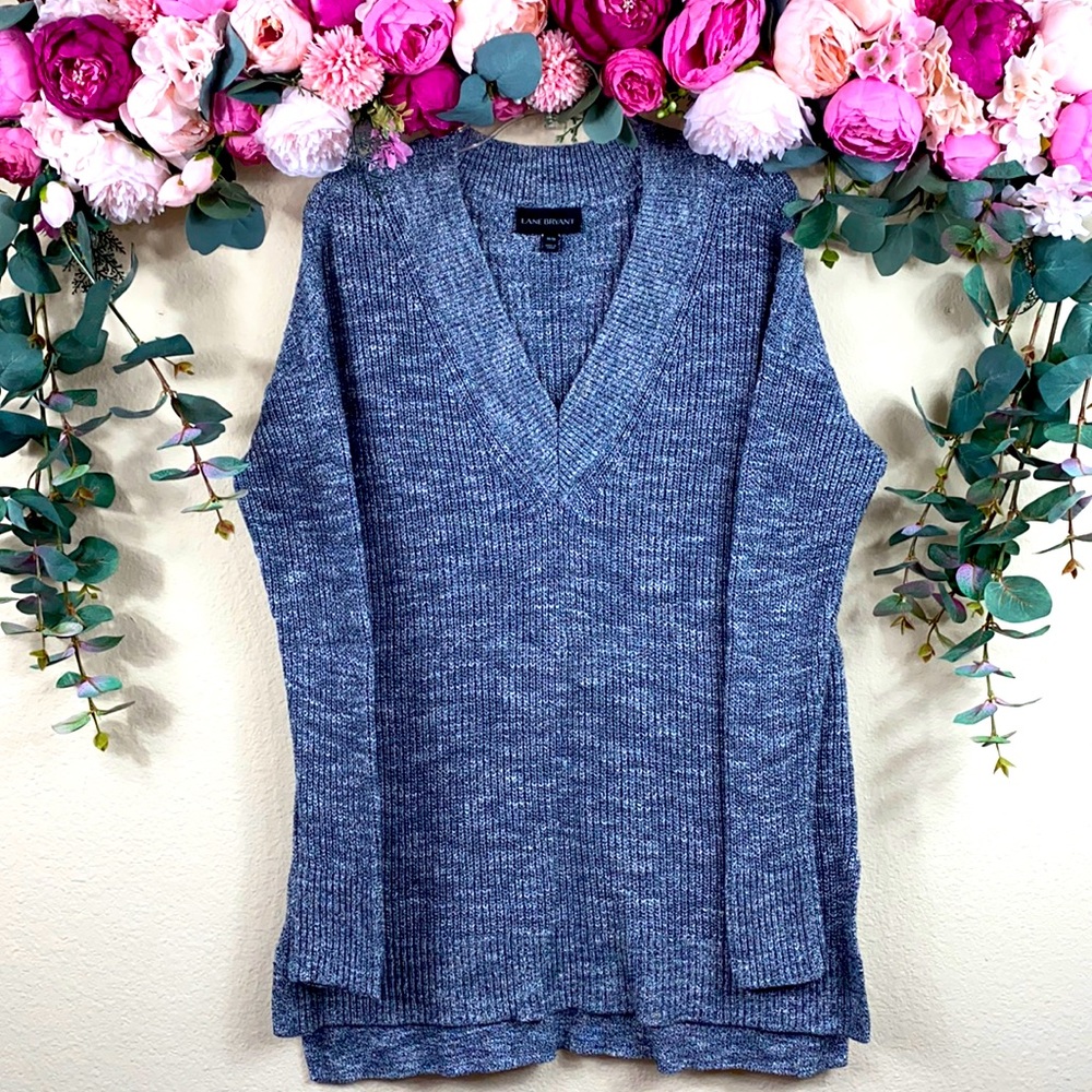 •lane bryant• {100% cotton} Mottled [blue /white] Knit Sweater {SZ}  L